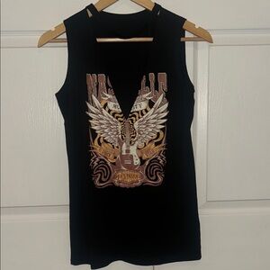 Black Graphic Cutout Tank Top
